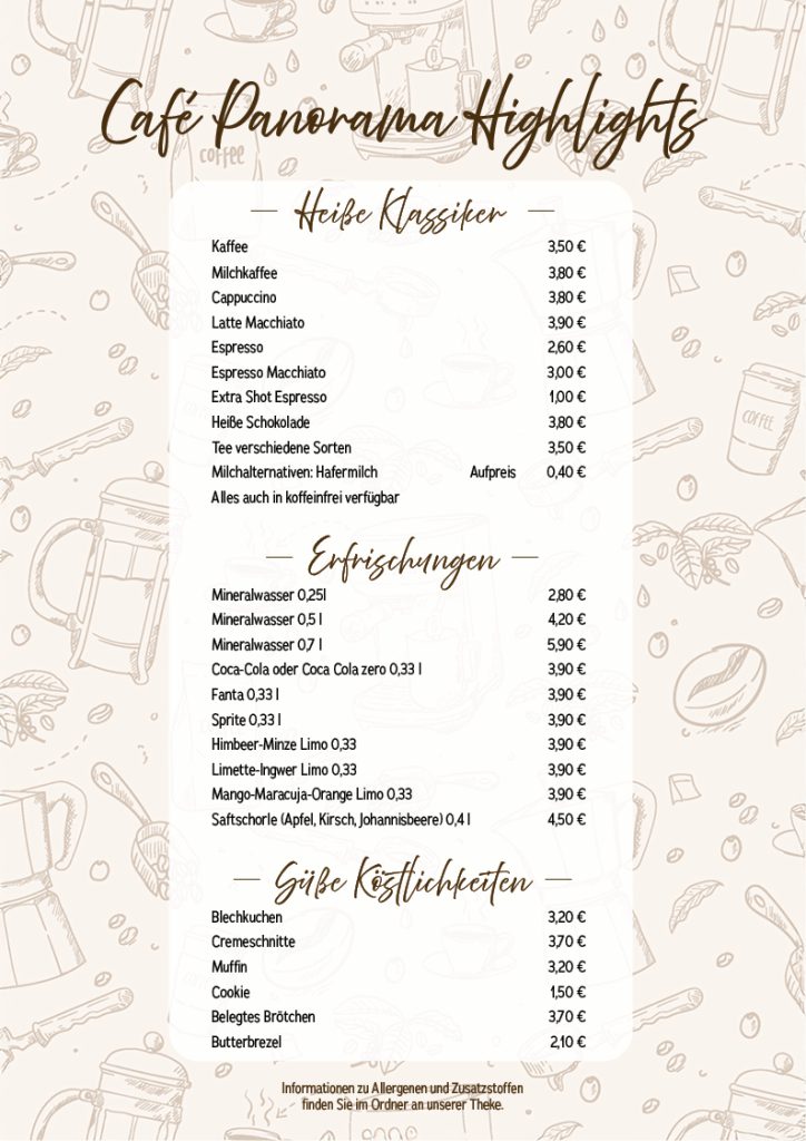 Die Speisekarte des Café Panorama Denzlingen